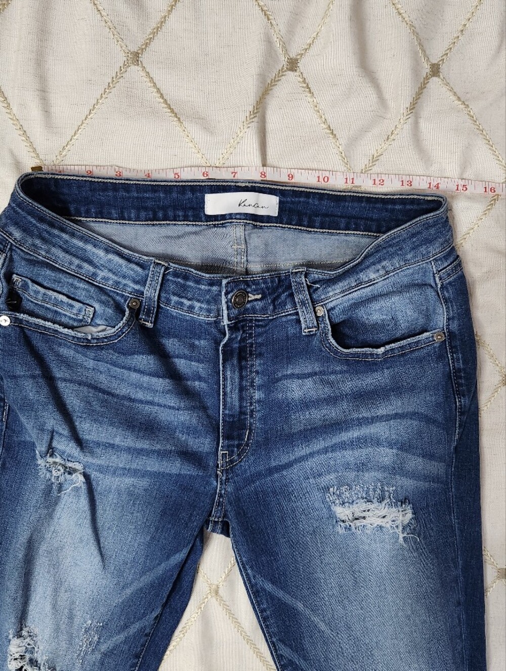 KanCan Distressed Skinny Jeans Medium Dark Wash Stretch Size 27 Waist 5/6 EUC - Picture 4 of 7